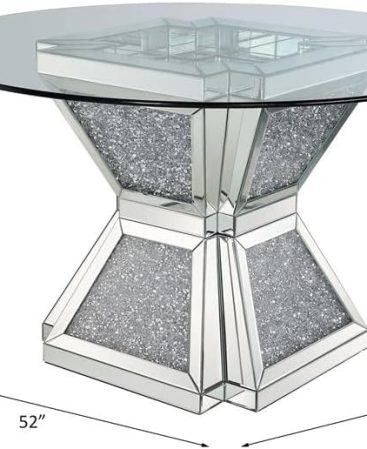 Acme Furniture Noralie Dining Table, Clear Glass, Mirrored & Faux Diamonds