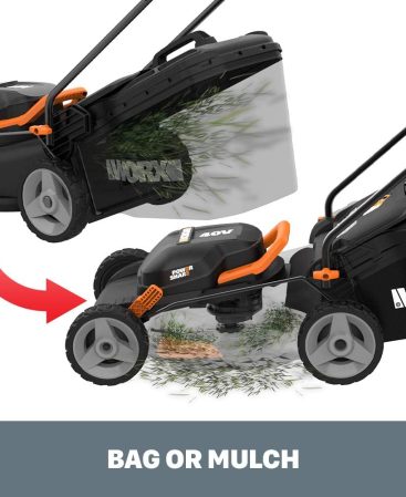 WORX WG743.9 40V PowerShare 4.0Ah 17" Lawn Mower w/Mulching & Intellicut, Bare Tool Only,Black and Orange
