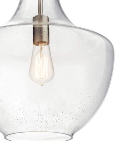 Kichler Everly 19.75" 1 Light Bell Pendant Clear Seeded Glass Brushed Nickel