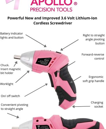 135 Piece Household Tool Kit Pink with Pivoting Dual-Angle 3.6 V Lithium-Ion Cordless Screwdriver - DT0773N1